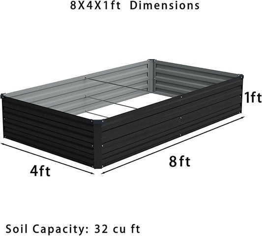 Foxlang 8x4x1ft(2 PCS) Galvanized Raised Garden Bed,Outdoor Planter Box Metal Patio Kit Planting Bed for Vegetables Flowers Herb,Black