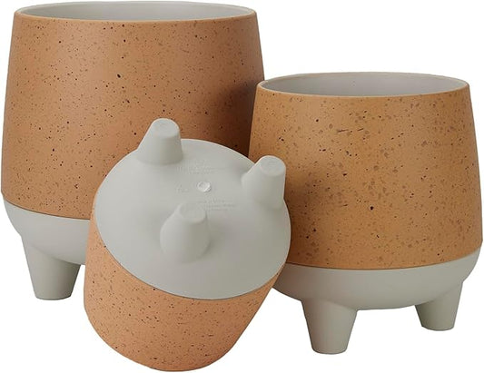 The HC Companies 6 Inch, 8 Inch and 10 Inch Orion Self Watering Planter - Lightweight Indoor Plastic Plant Pot for Herbs and Flowers, Muted Clay (3 Pack)