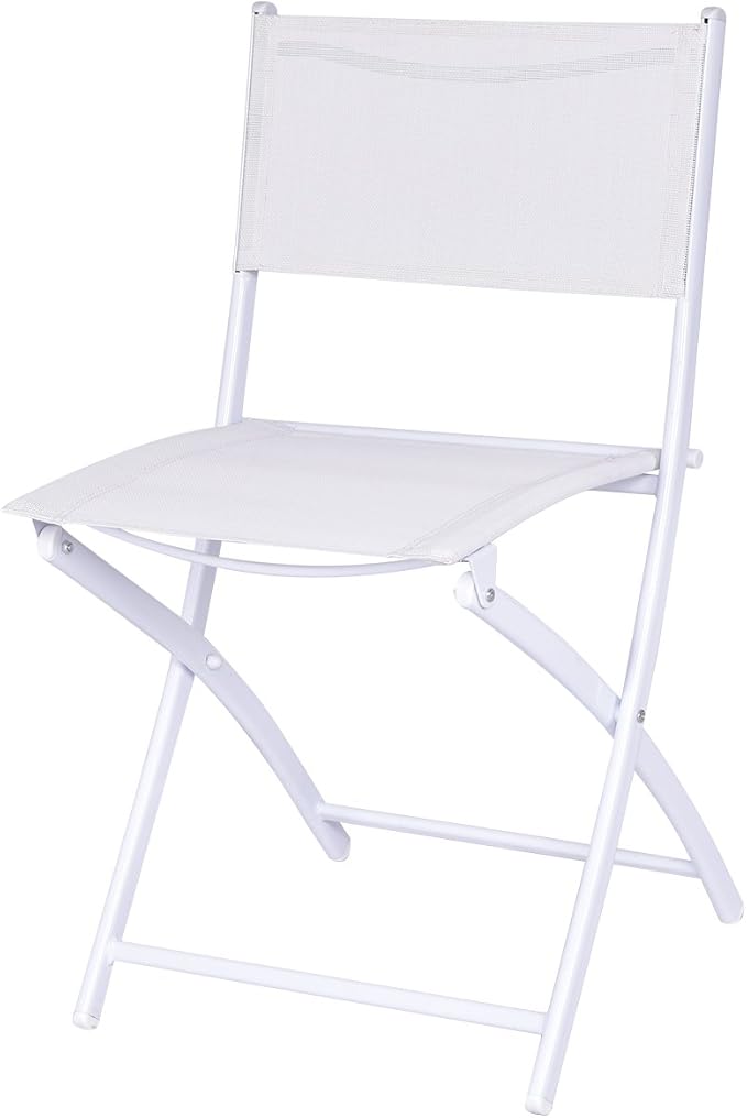 Giantex Bistro Table Set, 3 Piece Patio Bistro Set, Outdoor Folding Table and Chairs, Foldable Patio Dining Set, Porch Furniture Set Garden Backyard Metal Frame No Assembly, White