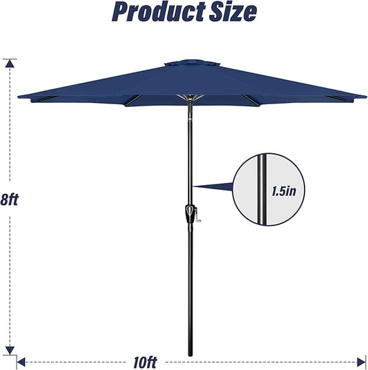 Simple Deluxe 10FT Outdoor Patio Umbrella Table Market Umbrella with Push Button Tilt and Crank, 8 Sturdy Ribs, UV Protection Waterproof for Garden, Lawn, Deck, Backyard, Pool, Dark Blue