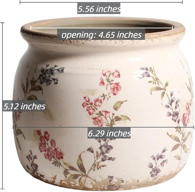 Flower Pots, Vintage Planters for Indoor Plants, 6.29'' Plant Pots with Drainage, Ceramic Pots for Plants, Vase & Planters, Indoor Planter for Home, Christmas Decorations, Purple Red