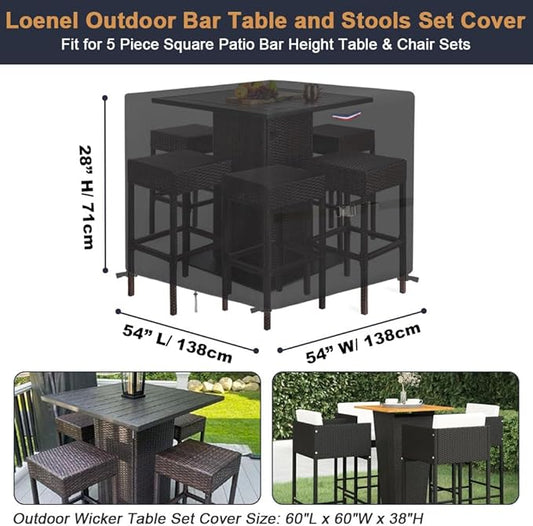 Outdoor Furniture Set Cover, Waterproof Patio Table Covers for 4 x 4 ft Outside Dining Table and Chairs Seating, Square Outdoor Cover - 54"L x 54"W x 28"H