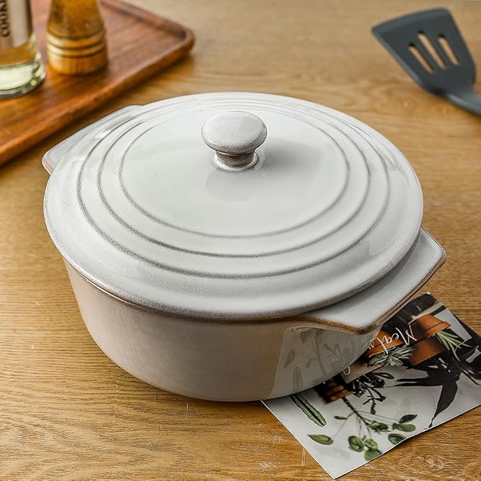 KOOV Ceramic Casserole Dish with Lid Oven Safe, 2 Quart Casserole Dishes, Covered Round Casseroles Dishes Set, 9 inch Baking dish With Lid for Dinner, Deep Casseroles Cookware Set, Reactive Glaze