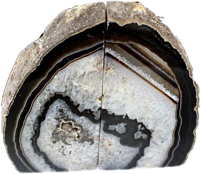 JIC Gem Geode Bookends Large Black Crystal Bookends Decorative Heavy Duty Agate Book Ends for Shelves 1 Pair 4 to 6 LBS with Rubber Bumpers