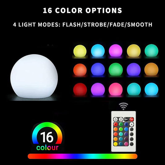 Censinda LED Glowing Ball Light, 10-Inch Cordless 16 Color Changing and 4 Light Modes Kids Night Light, Rechargeable and Dimmable Mood Lamp with Remote Control, Perfect for Home Yard Accent Decor