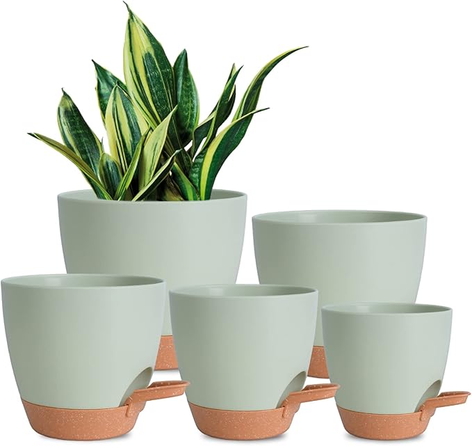 green plant pots indoor Plant Pots Indoor 7/6.5/6/5.5/5 Inch Self Watering Planters for Indoor –  LuxaLeaf