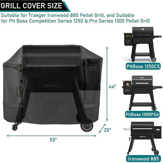 ZJYWSCH Grill Cover for Pit Boss Competition Series 1250, Pro Series 1300, Navigator 1300 Pellet Grill, for Traeger Ironwood 885 Outdoor Waterproof PitBoss 1250CS Grill Cover Heavy Duty