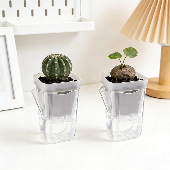 10 Pack 2.5" Self Watering Pots for Indoor Plants, Mini Clear Plastic Planters Water Level Indicator, with Drainage Holes, Cuttings, Seedlings, Herbs, African Violets