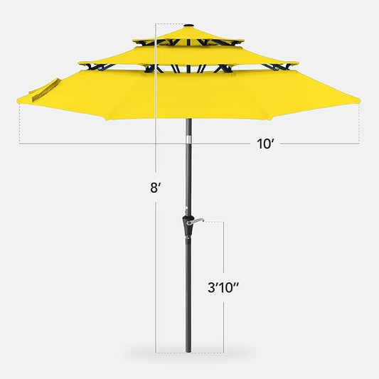 Best Choice Products 10ft 3-Tier Market Patio Umbrella, Outdoor Sun Shade with Tilt, Crank Lift, 8 Ribs for Backyard, Deck, Poolside – Yellow
