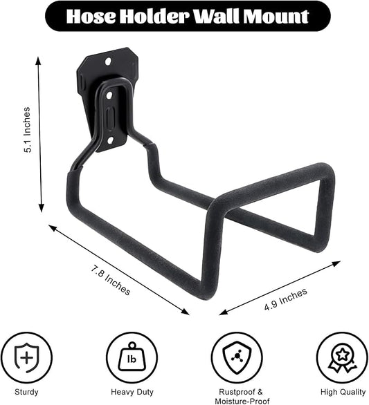 1 Pack Garden Hose Holder, Hose Reel Heavy Duty Hose Hanger, Wall Mounted Water Hose Holder Outdoor/Indoor Metal Durable Hose Hooks Ideal for Water Hose Storage Garden Yard Hold Max 77 Lbs- Black