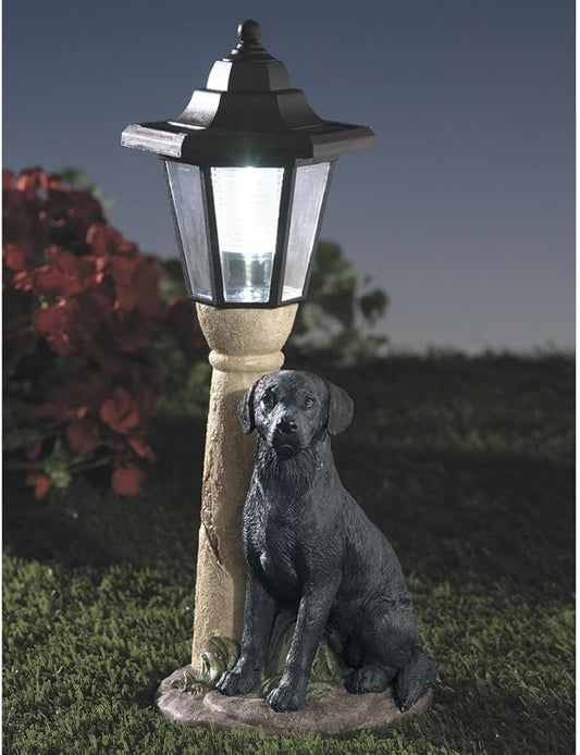Bits and Pieces – Solar Dog Lantern (Black Lab) – Solar-Powered Resin Garden Sculpture with LED Light, Hand-Painted, Auto-On Rechargeable Battery, On/Off Switch – 13.5" Tall
