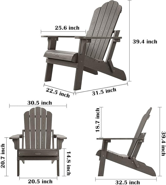 hOmeHua Folding Adirondack Chairs Set of 2, HIPS Foldable Adirondack Chairs Weather Resistant, Plastic Outdoor Chair for Patio, Backyard Deck, Fire Pit Lawn Porch (Dark Brown)