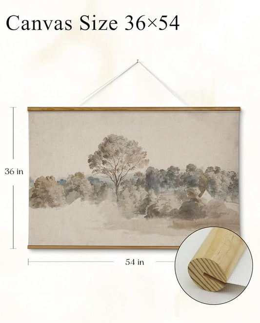 VIYYIEA Extra Large Size Canvas Wall Art, 36x54 Vintage Scroll Hanging Landscape Print, Rustic Watercolor Countryside Scene Wall Décor for Living Room, Bedroom, or Farmhouse