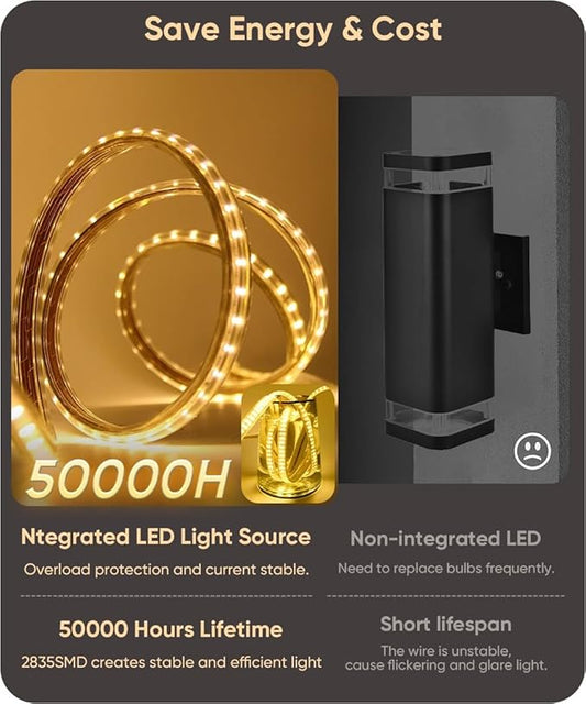 Aipsun 2 Packs LED Outdoor Wall Lights, 3000K 4000K 6000K, 23.6in Modern Black Outdoor Porch & Patio Wall Sconce, Linear Exterior Wall Light for Entrance, Hallway, Garage, Porch(3CCT)