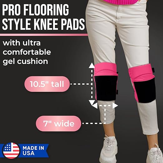 PRO Flooring Style Knee Pads for Women with 3 Levels of Protection, Pink, 1 Pair - Flat Napa Suede Leather & Multi Adjustable Fasteners - All Day Comfort, Made in USA