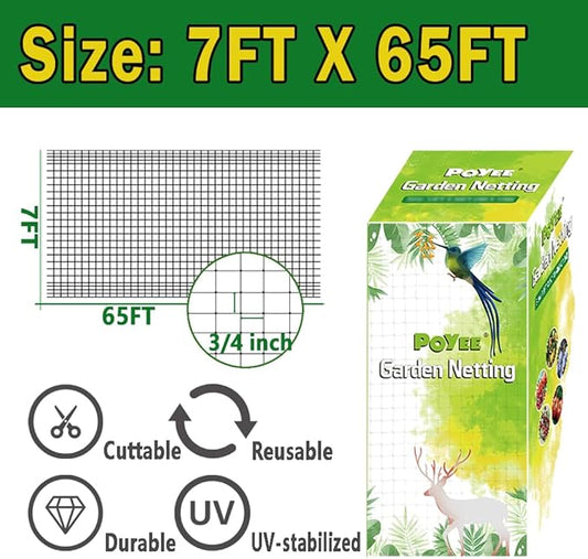 Bird Netting, 7.5x65FT Garden Netting for Fruit Trees Plants Strawberry Blueberry Bush Protection Anti Birds, Deers, Squirrels and Other Animals