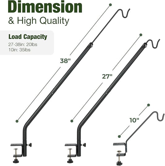 Kingsyard Middium Heavy Duty Deck Hook - 10 inch Metal Deck Railing Hooks for Hanging Bird Feeders, Planters, Suet Baskets, Lanterns, Wind Chimes