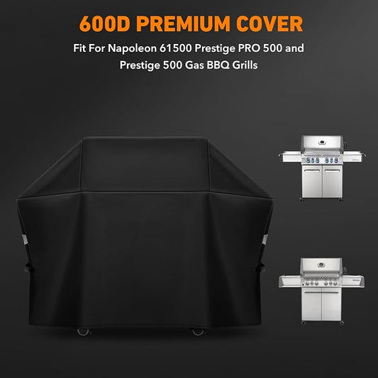 Heavy Duty Grill Cover Fit for Napoleon 61500 Prestige PRO 500 and Prestige 500 Gas BBQ Grills,All Weather Protection Waterproof Cover Black