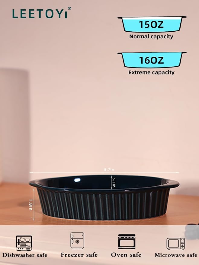 LEETOYI Porcelain Small Oval Au Gratin Pans,Set of 4 Baking Dish Set for 1 or 2 person servings, Bakeware with Double Handle for Kitchen and Home, Navy