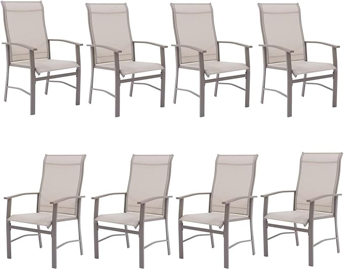Patio Dining Chairs Set of 8, Outdoor Dining Chairs with High Back, Metal Outdoor Chair Set with Comfort and Durability, Patio Chair for Deck Lawn Kitchen Garden Backyard, Ivory