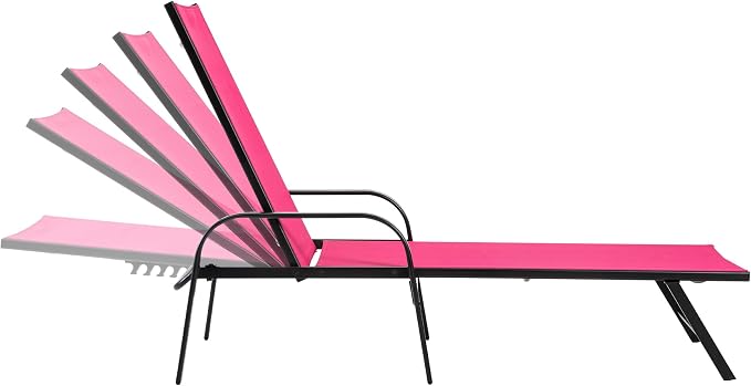 NEWBULIG Outdoor Lounge Chair for Pool Set of 2, with 5-Position Recliner, 350 lbs Heavy Duty Patio Pool Chair, Outdoor Sun Chairs with Metal Frame for Backyard, Deck, Pink