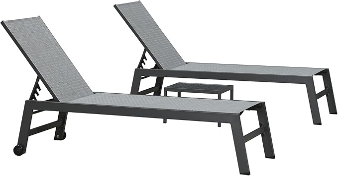 PURPLE LEAF Patio Chaise Lounge Set 4 Pieces Aluminum Outdoor Lounge Chairs with Wheels and Side Table Sunbathing Recliner Mixed Grey