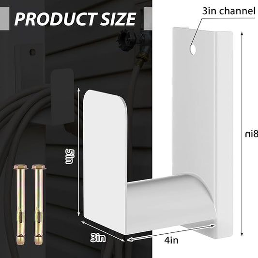 CroBlissful Garden Hose Holder Wall Mount Garden Water Hose Hanger Metal Line Hanger Holds Over 100' Heavy Duty Bracket for Outside Expandable Extension Cords Ropes Holder(White)