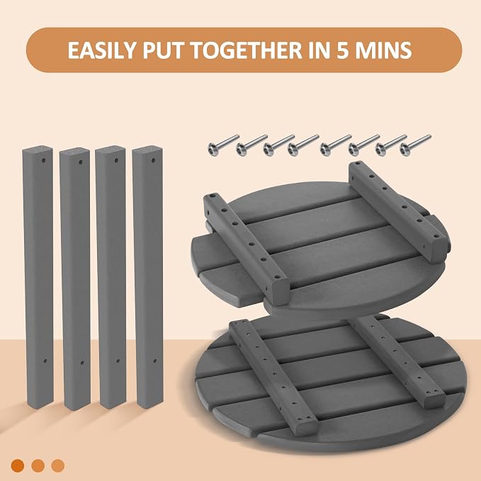 Round Adirondack Outdoor Side Table, 17.7" Small Patio End Table, 2-Tier HDPE Plastic Table for Poolside Porch Garden, Weather Resistant & Easy Assembly(Grey)