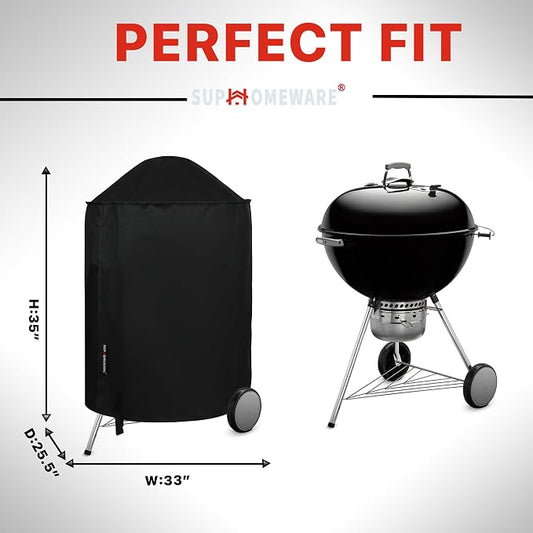 Suphomeware 26 Inch Grill Cover for Weber Kettle Charcoal, Waterproof and Heavy Duty BBQ Covers with Fade Resistant