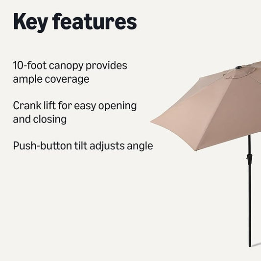 Amazon Basics Patio Umbrella, Crank Lift and Push Button Tilt, 10 Foot, Tan