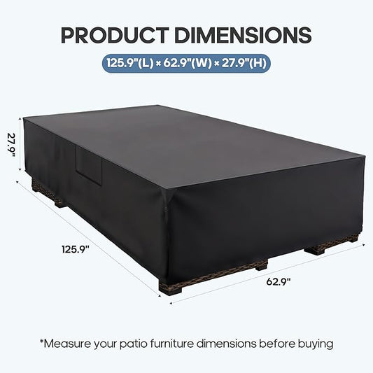 DUMOS Patio Furniture Cover Rectangular Heavy Duty 600D Waterproof UV Resistant Outdoor Sofa Couch Sectional Cover for Deck Table Chairs Backyard Dining Sets, 126"L x 63"W x 28"H, Black