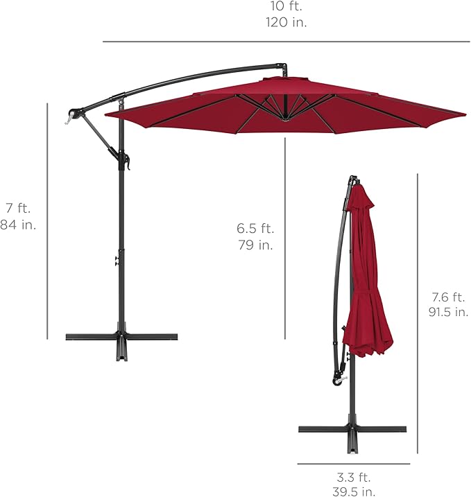 Best Choice Products 10ft Offset Hanging Market Patio Umbrella w/Easy Tilt Adjustment, Polyester Shade, 8 Ribs for Backyard, Poolside, Lawn and Garden