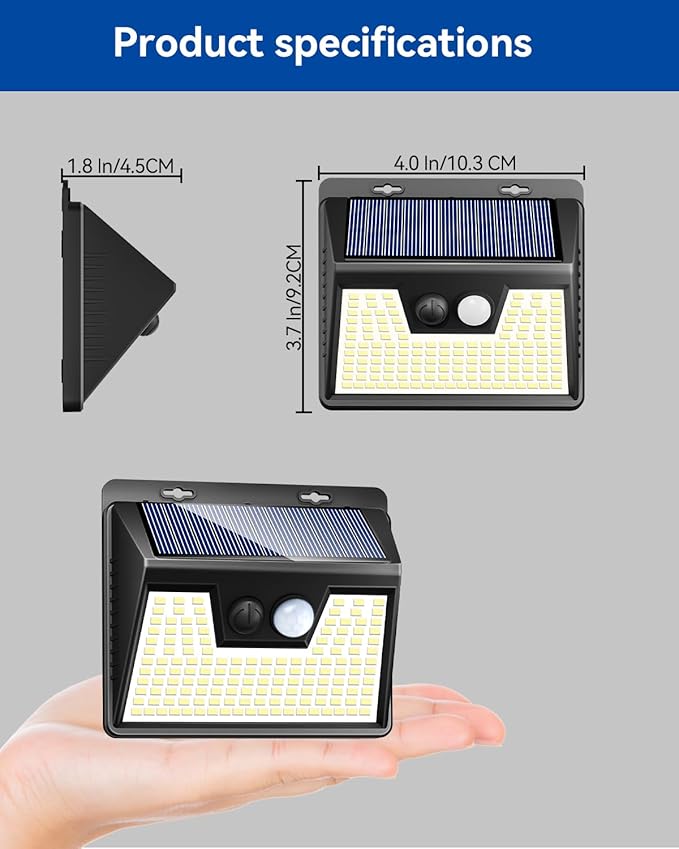 Peasur LED Solar Lights Outdoor Motion Sensor, 2 Packs Waterproof Solar Power Fence Security Lighting, 3 Mode Yard Deck Lamp for Wall Stairs Home Outside Warm White