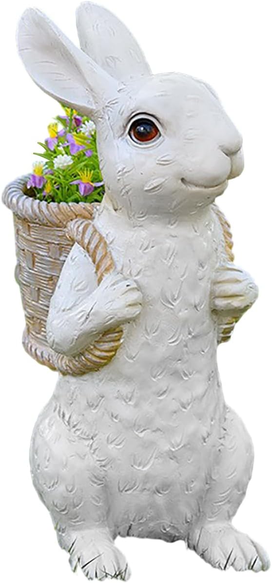 Wnvivi Resin Bunny Planter,Mini Rabbit Succulent Flower Pot,Cartoon Rabbit Flower Basket Planter Cactus Pot for Garden Balcony Easter Decor(White)
