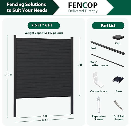 Privacy Fence Panels for Outside with 2 Post, 6' × 6' Windproof Composite Fence Cover Privacy, Garden Fencing Panel for Yard Pool Equipment Trash Can(Poured Concrete, Black)