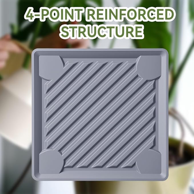 2 Pack-Square Plant Caddy with Hidden Wheels 10 Inch Heavy Duty Rolling Plant Stands Indoor Outdoor Plant Saucer Tray Dolly with $9.9 Garden Tools (Gray)
