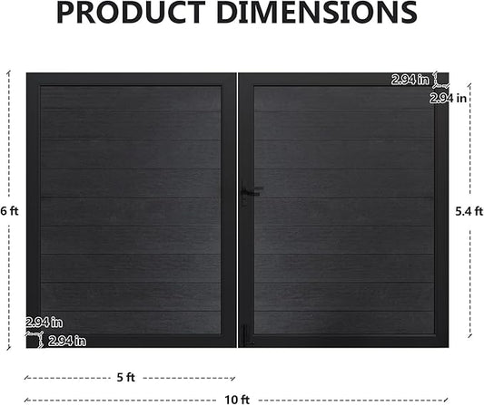 Wood Plastic Privacy Double Fence Gate 6ft(H) x 10ft(W), Metal Frame with Knob Kits, Durable Composite Outdoor Gate,Black