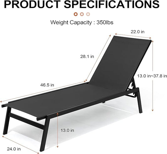 Crestlive Products Stackable Chaise Lounge Chair Outdoor Set of 2, Adjustable 5 Positions Pool Tanning Recliner,Outdoor Lounge Furniture Perfect for Patio, Beach, Yard, Pool