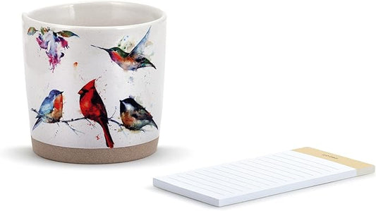 DEMDACO Watercolor Perched Birds 4 x 4 Ceramic Stoneware Planter and Journal Set
