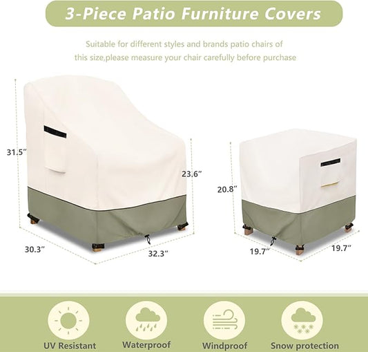 3-Piece Patio Furniture Covers Waterproof for Outdoor Bistro Set with Table & 2 Chair Covers, Heavy Duty 600D Outdoor Veranda Patio Garden Furniture Cover(Green)