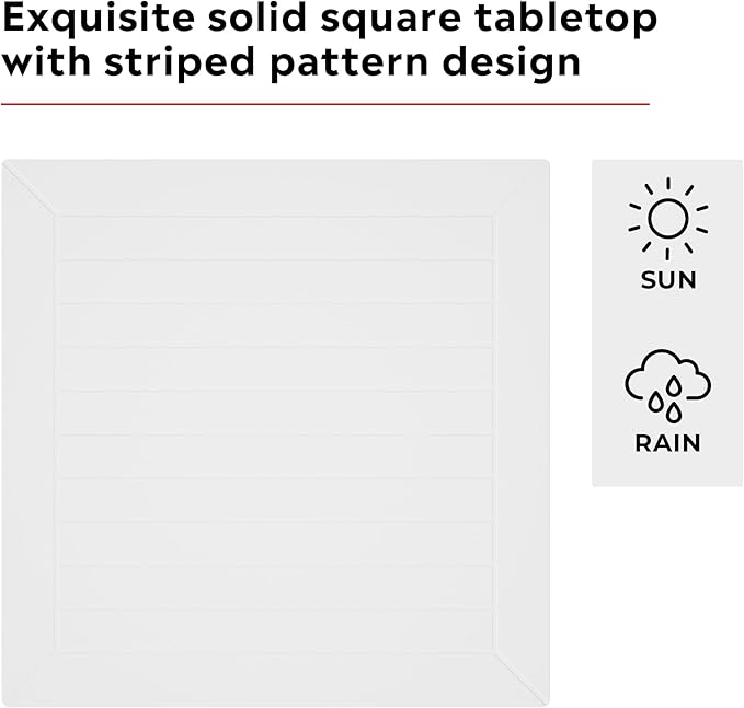 Costaelm 5 Piece Patio Furniture Set, HDPE Patio Square Bistro Table and Stackable Chairs Sets for 4, Outdoor Furniture All Weather for Backyard Poolside, White