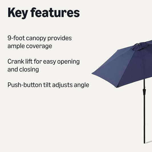 Amazon Basics Patio Umbrella, Crank Lift and Push Button Tilt, 9 Foot, Navy