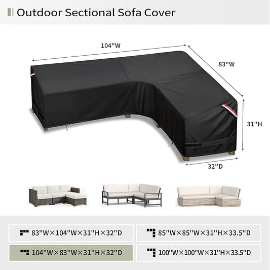 KylinLucky Outdoor Patio Furniture Cover fit 104 x 83 inch, 103 x 80, 102 x 79 L-Shaped Sectional Sofa, Waterproof Weatherproof Heavy Duty 600D Garden Cover for Outside L Shape Couch