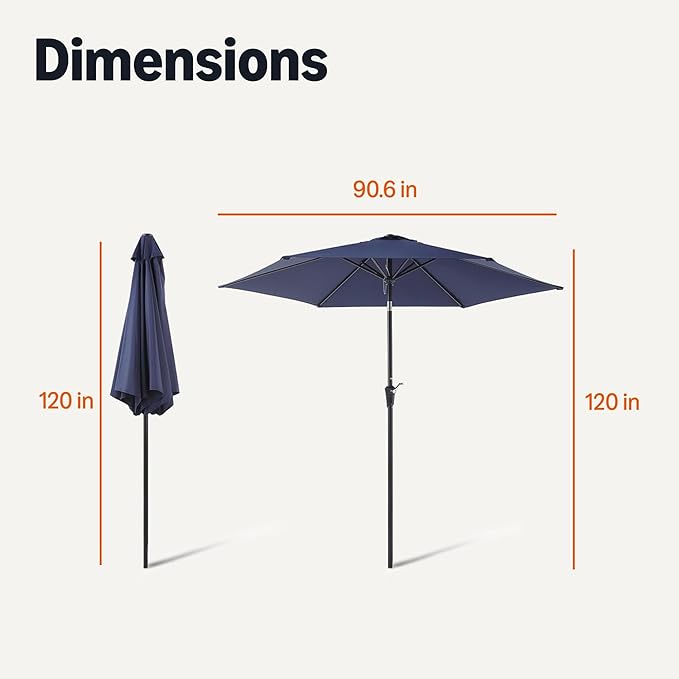 Amazon Basics Patio Umbrella, Crank Lift and Push Button Tilt, 10 Foot, Navy