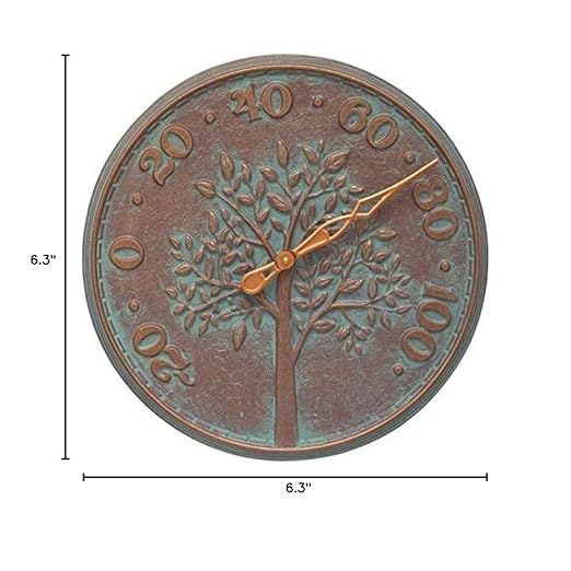 Whitehall Products 10437 Tree of Life 16 inch Indoor Outdoor Wall Thermometer in Copper Verdigris