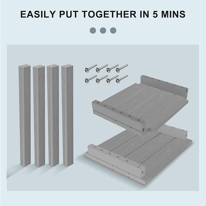 2 Tier Outdoor Side Table with Wood-Like Grain, 16.6" HDPE Adirondack Table Patio Side Table, Weather Resistant End Table for Pool, Patio & Porch, Small Outdoor Table (Grey, Rectangle)