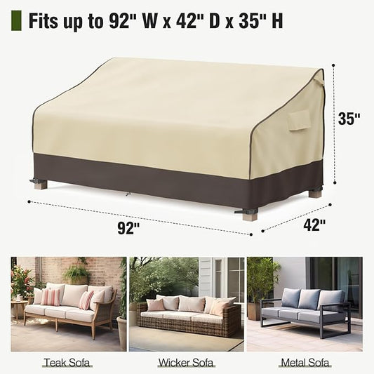 MR. COVER 3-Seater Outdoor Couch Cover Waterproof, 92 Inch Patio Furniture Covers Waterproof with All Weather Protection, Heavy Duty Outdoor Sofa Covers with Air Vent and Handles, Brown & Khaki