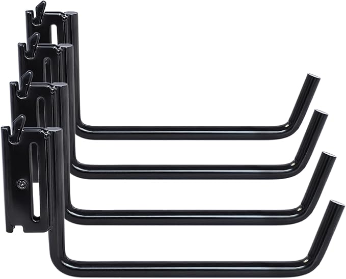 4-Pack 6" E-Track Extended Flat J Hooks, Heavy Duty E Track Ladder Hooks, Black Steel E System Tie Down Accessories for Box Truck, Enclosed Trailer, Garage, Vans, Warehouse, Workshop
