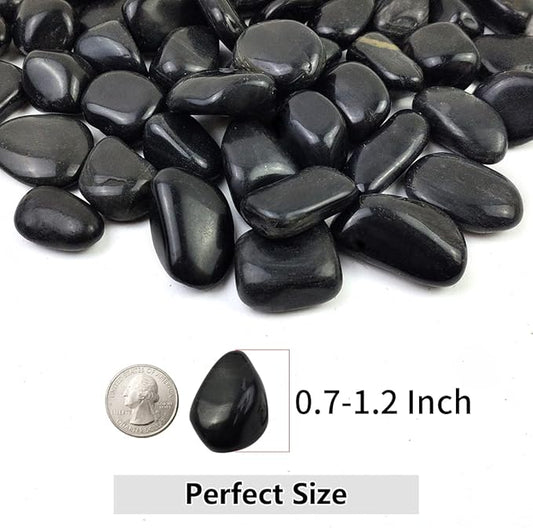 YISZM Black Pebbles for Indoor Plants, Natural Polished River Rocks, Small Decorative Stones for Planters Vase Fish Tank Aquariums Landscaping Garden, 5lbs