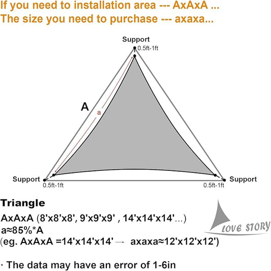 LOVE STORY Custom Size 7'x7'x7' Butter Cream Sun Shade Sail Triangle Sunhsade Fabric Awning Canopy for Patio Backyard Carport Pergola (Customized)